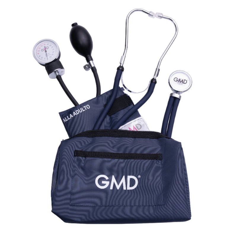 Kit de fonendoscopio doble manguera y Tensiómetro azul profundo GMD