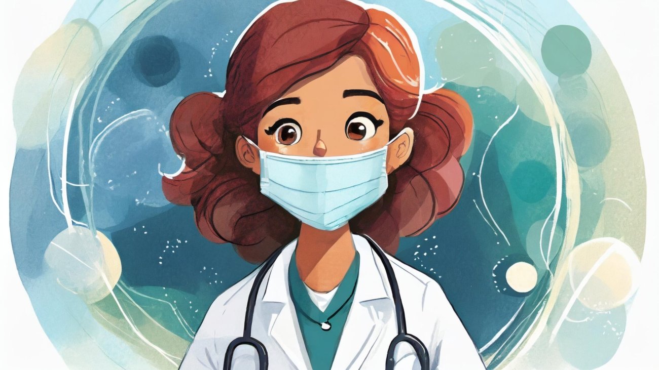 Firefly Doctora mujer de cabello rojizo preparada para control de infecciones. ilustración tipo cart