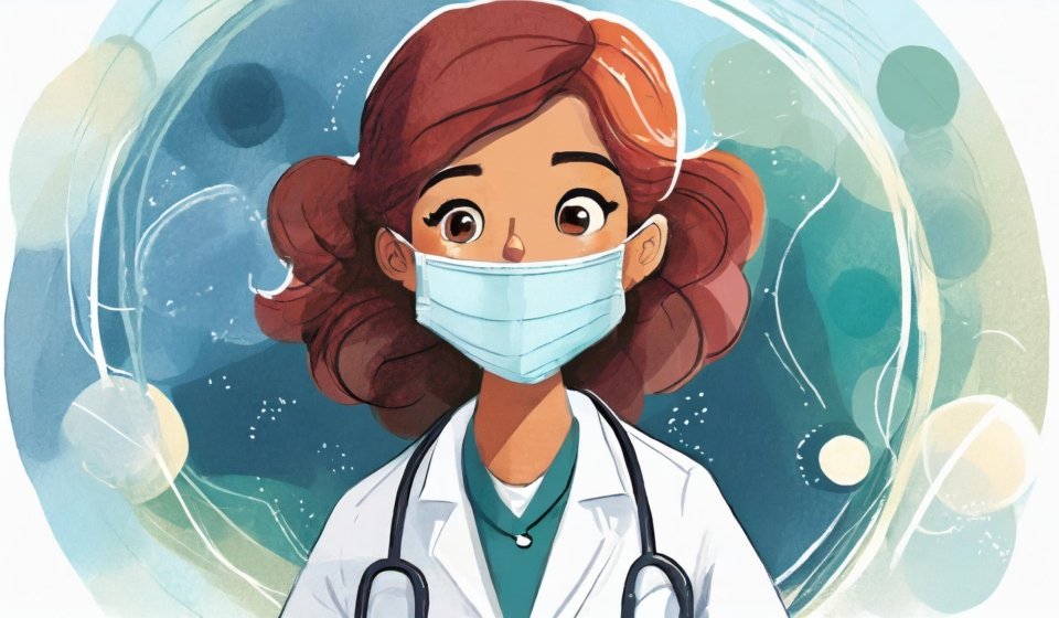 Firefly Doctora mujer de cabello rojizo preparada para control de infecciones. ilustración tipo cart