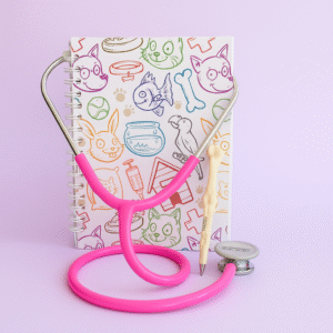 kit veterinaria (fonendoscopio, cuaderno y esfero de huesito)