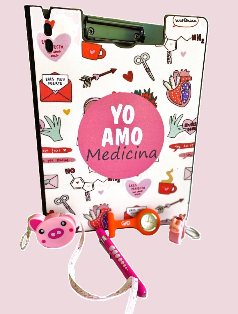 kit tabla de apoyo medicina, cinta métrica , mini grapadora, linterna de diagnóstico y reloj