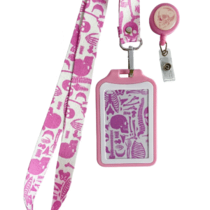 kit landyard + yoyo + escarapela huesos rosados