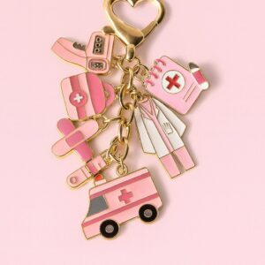 Llavero con dijes Salud Rosado