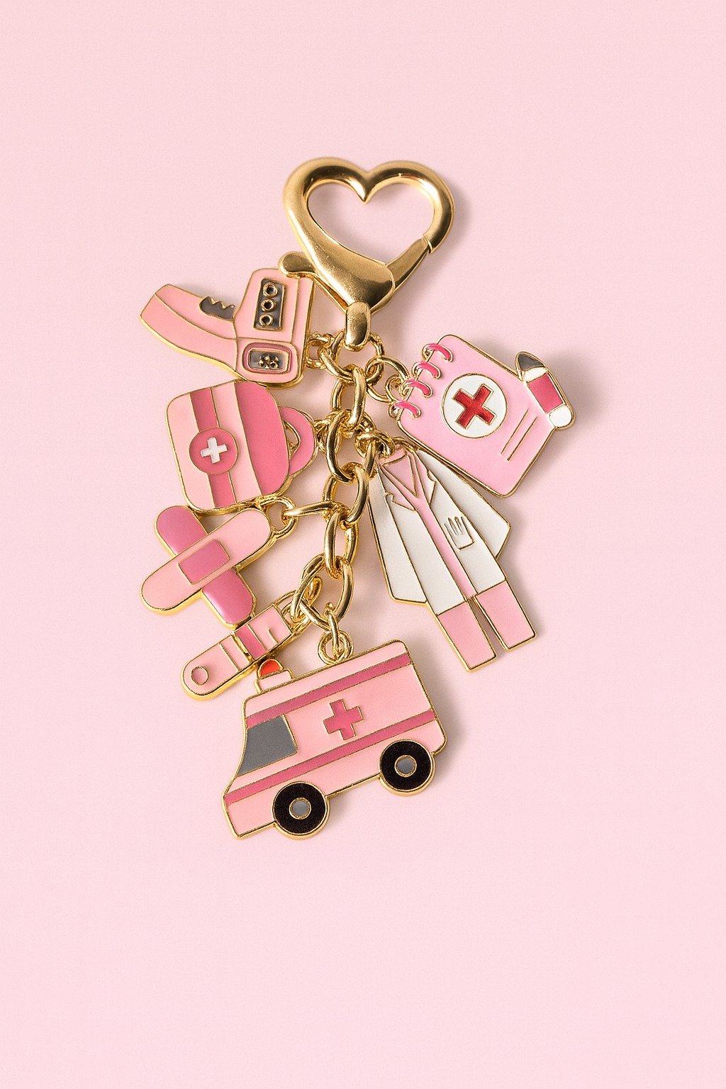 Llavero con dijes Salud Rosado