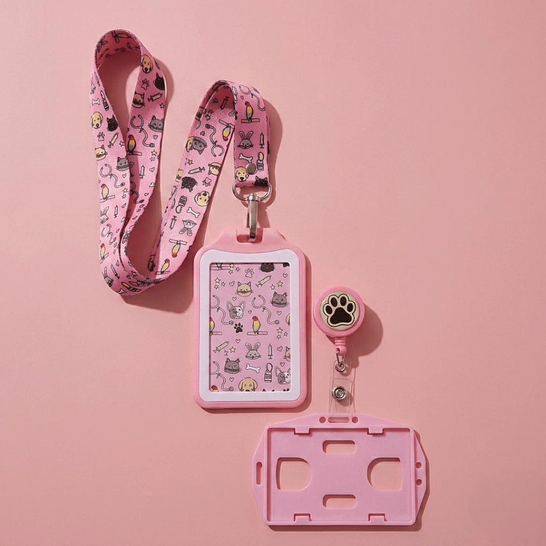 Kit Landyard + Yoyo + Escarapela Veterinaria Rosa