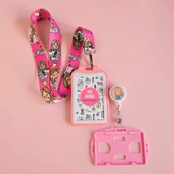 Kit Landyard + Yoyo + Escarapela Yo Amo Enfermería Rosa